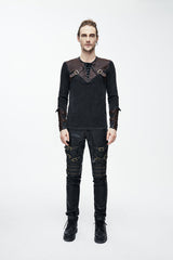Brown Long Sleeves Designer Mens Punk T-Shirt - Product - 4