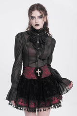 Black/Red Cross Tassel Print Women's Gothic Skirt - Product - 11