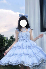 Blue First Love Triple-Layered Ruffle Bowknot Lace Sweet Lolita Jsk Dress - Product - 2