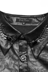 Black Lapel Collar Long Sleeves Buckle Skull Metal Men's Gothic Blouse - Product - 6