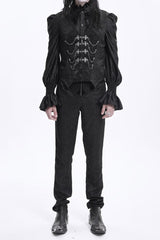 Black Floral Print Embroidery Branded Zip Men's Gothic Pants - Product - 10