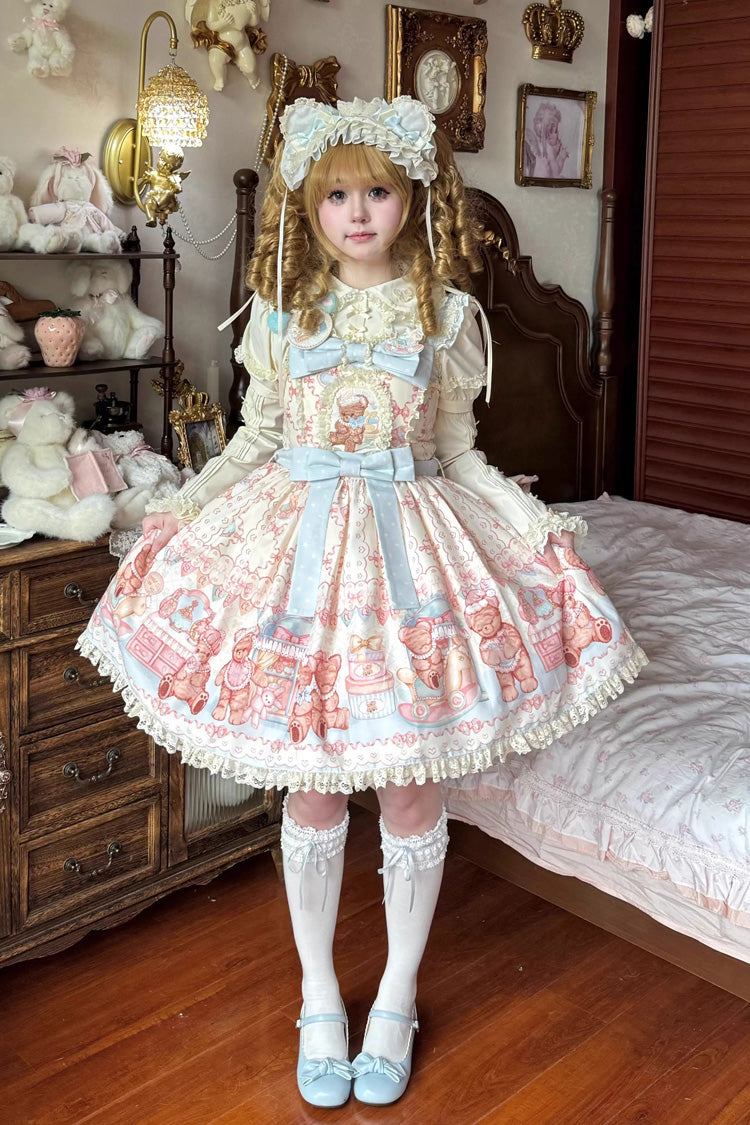 [Bear Anniversary Celebration] Sleeveless Printed Ruffled Bow Sweet Lolita Jsk Dress 2 Colors - Product - 8