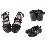 Sweet Ruffle Bowknot Japanese Lolita Shoes 15 Colors - Black - 23