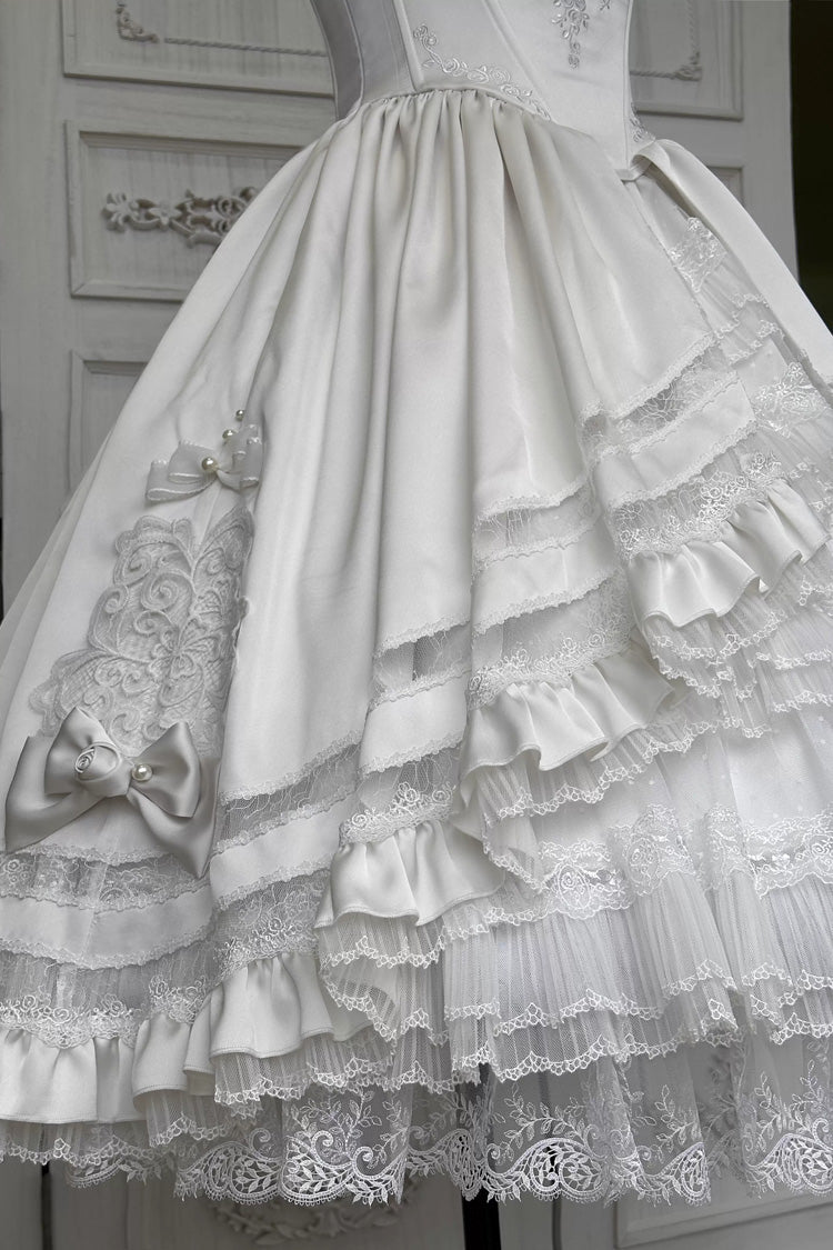 White [Promise of the Rose] Multi-Layered Ruffled Hanayome Open-Front Bow Sweet Gorgeous Lolita Jsk Dress Set - Product - 9