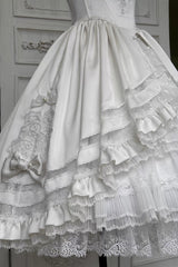 White [Promise of the Rose] Multi-Layered Ruffled Hanayome Open-Front Bow Sweet Gorgeous Lolita Jsk Dress Set - Product - 9