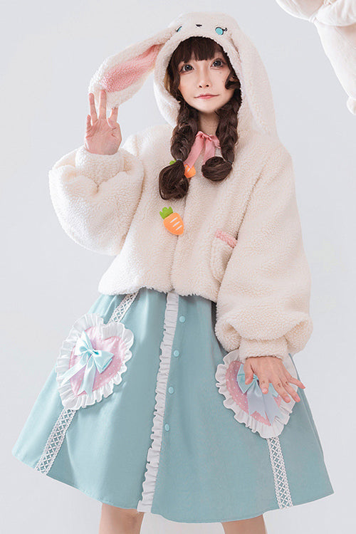 Blue Rabbit Lapel Collar Lantern Sleeves Love Embroidered Sweet (Dress Only) detail view 2