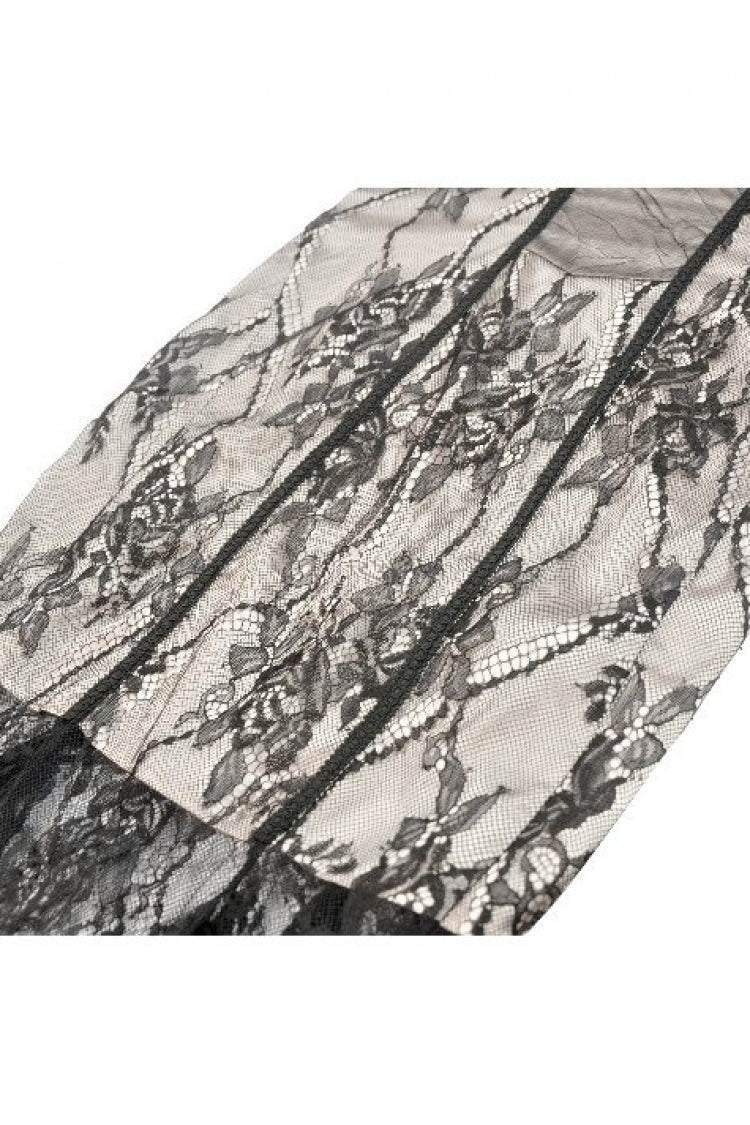 Black/White Lace Floral Embroidered Lace-Up Asymmetric Hem Women's Gothic Slip Dress - Product - 12