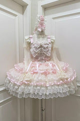 Pink [Rose Feather Waltz] Sleeveless Triple-Layered Ruffle Bowknot Lace Sweet Ballet Lolita Jsk Dress - Product - 3