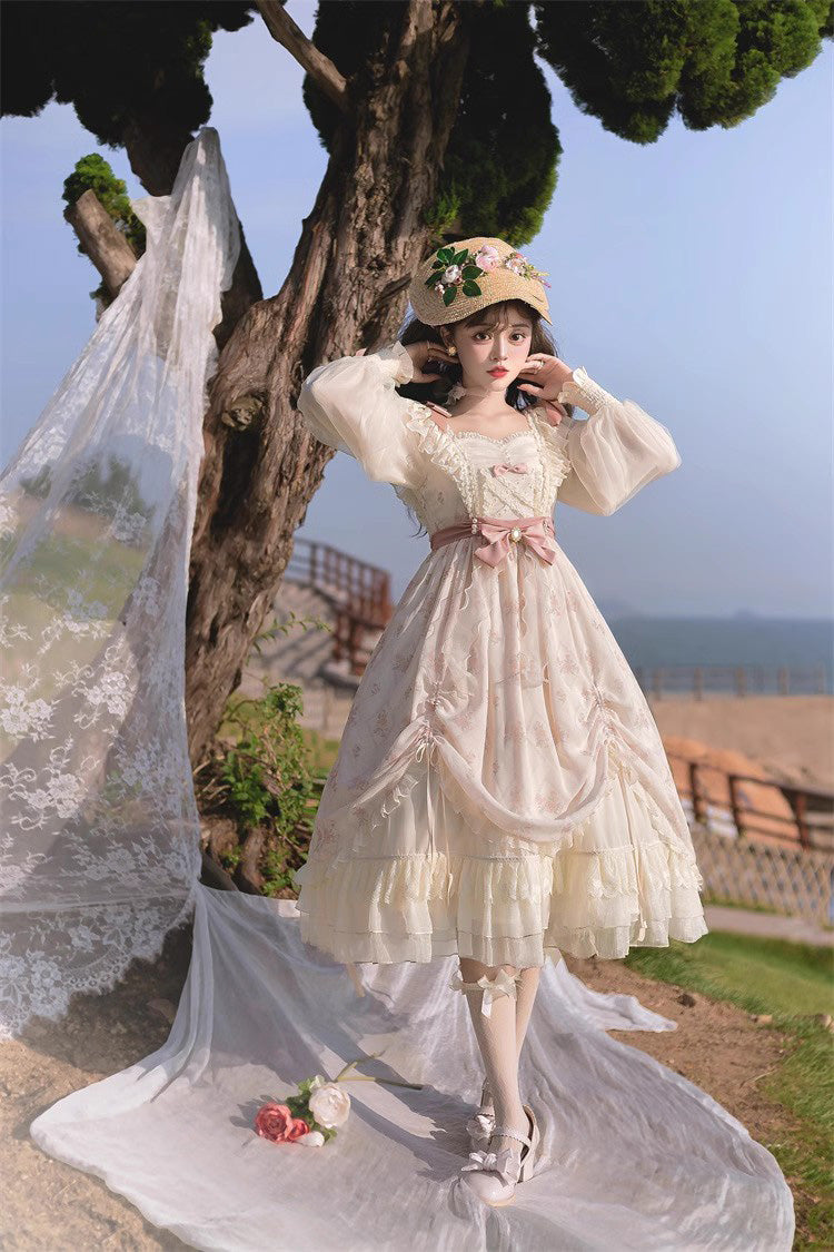 Ivory Time Letter Multi-layer Print Ruffle Bowknot Daily Sweet Elegant Lolita Dress - Product - 3