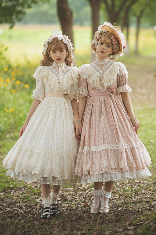 Elegant Vintage Rose Print Multi-Layer Ruffled Sweet Lolita OP Dress - Product - 2