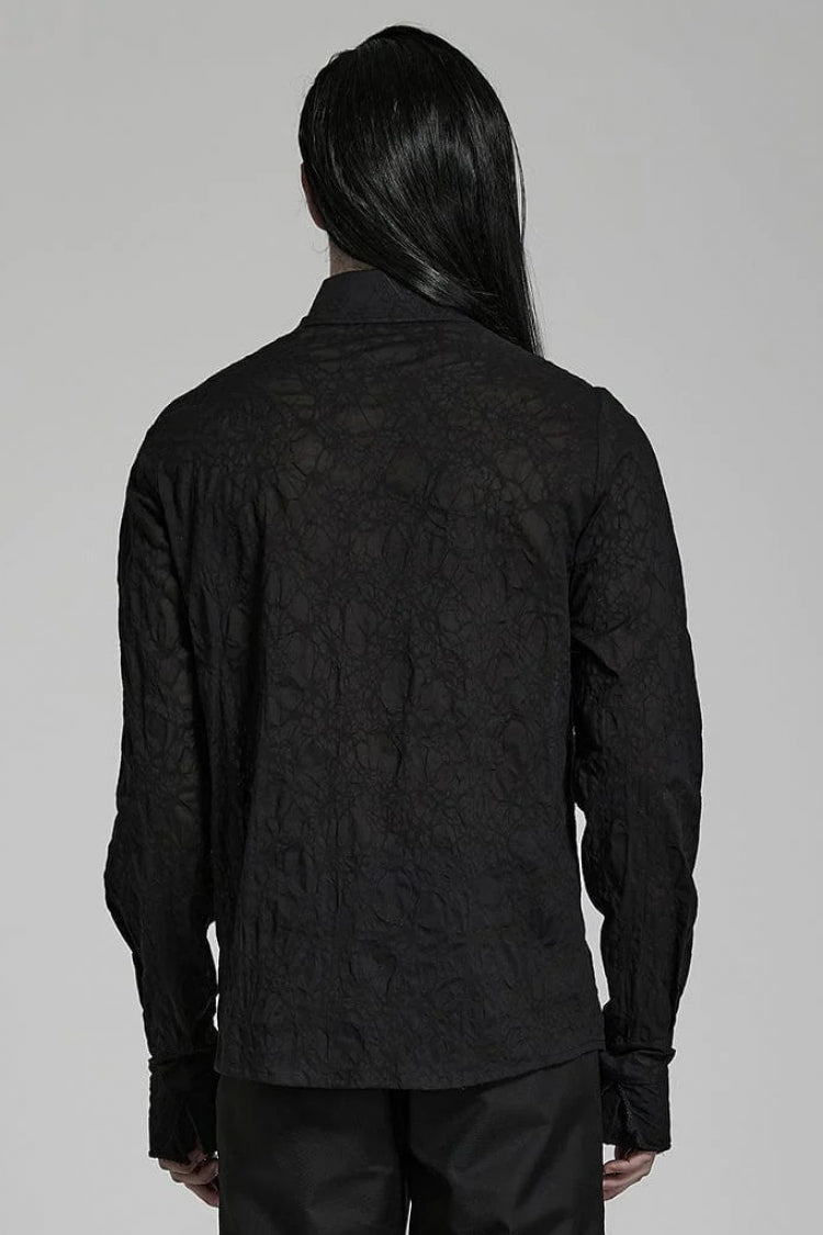 Black Lapel Collar Long Sleeves Lace Mens Daily Gothic Elegant Blouse - Product - 3