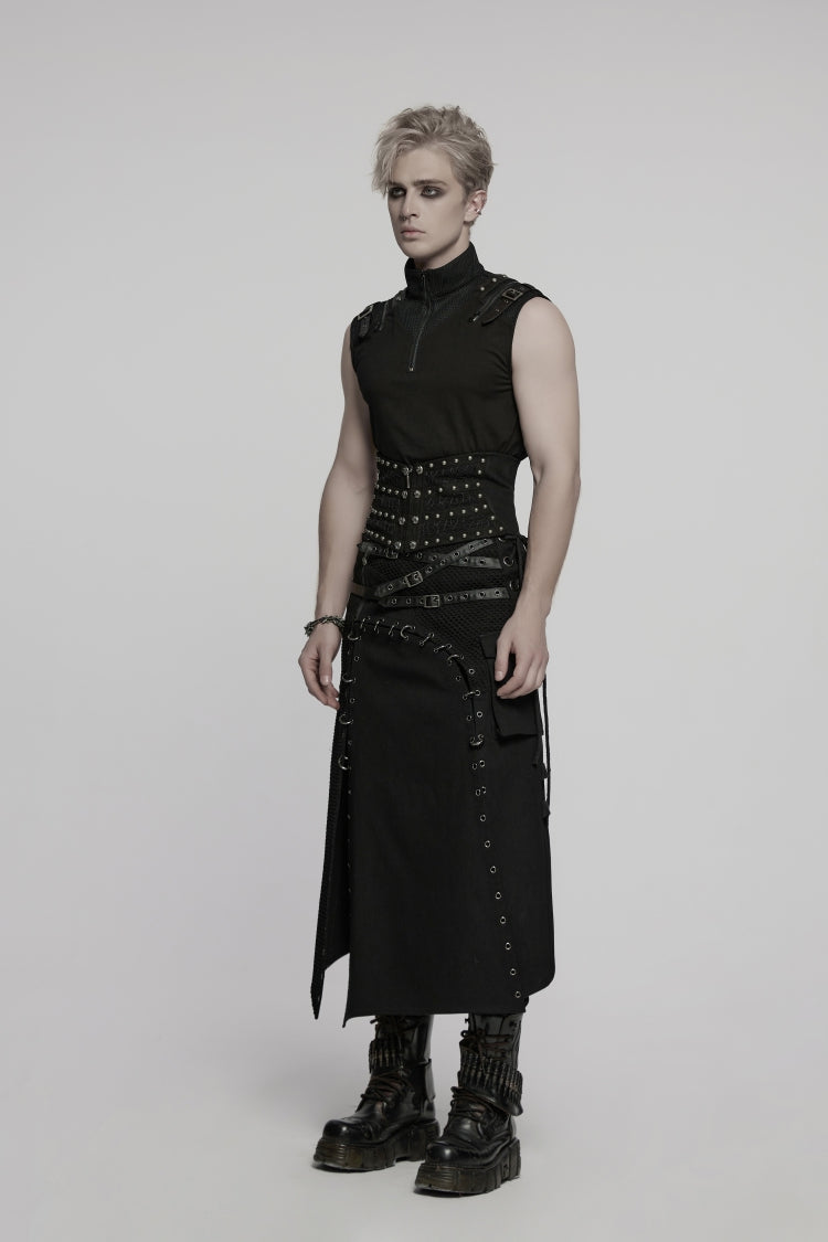 Black Lace-Up Slim Ripped Studded Zippered Women's Punk Corset - Product - 4