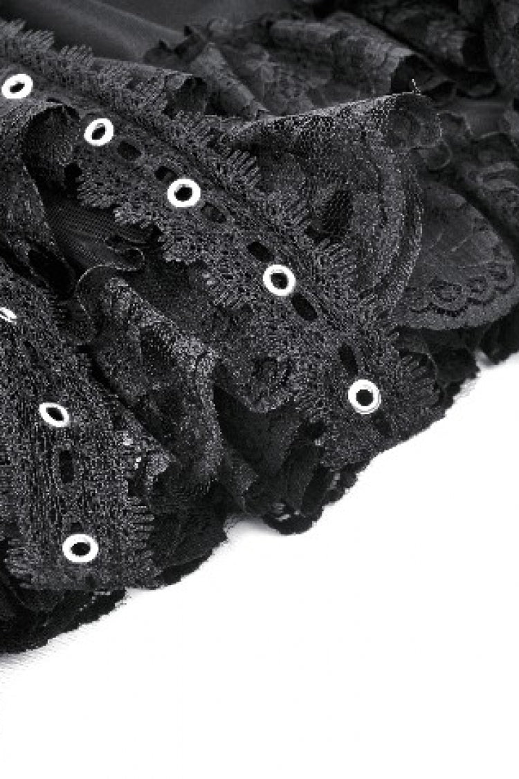 Black Layered Lace Mesh Lace-Up Zippered Women's Punk Mini Skirt - Product - 14