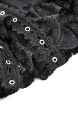 Black Layered Lace Mesh Lace-Up Zippered Women's Punk Mini Skirt - Product - 14