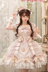 Pink [Girls' Day] Short Sleeves Multi-Layered Ruffle Bowknot Lace Sweet Lolita Dress 2 Versions - Pink - 1