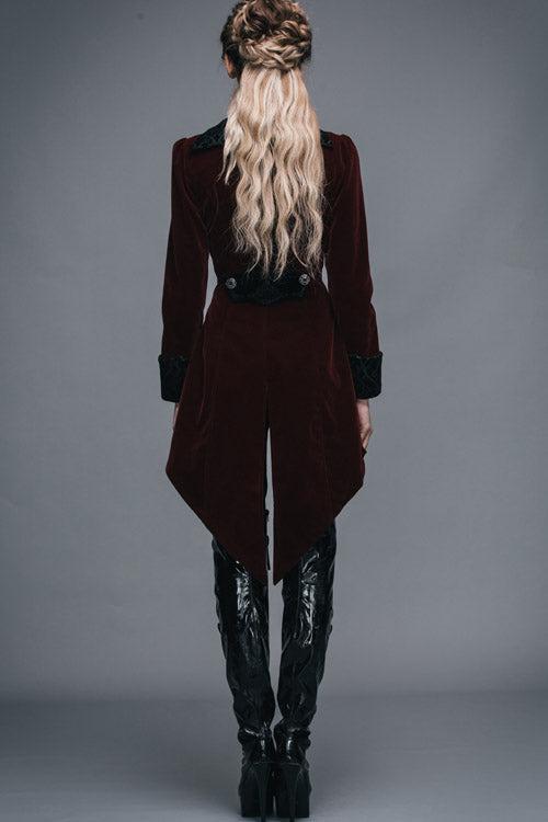 Red Embroidered High Collar Party Womens Gothic Coat - Product - 7