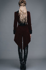 Red Embroidered High Collar Party Womens Gothic Coat - Product - 7