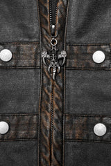 Grey Stand Collar Fake Two Piece Cloak Stitching Metal Buckle Mens Steampunk Coat - Product - 6
