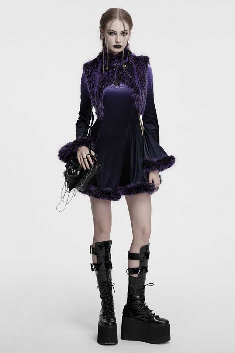 Violet Stand Collar Sleeveless Gradient Faux Fur Women's Gothic Cape - Product - 4