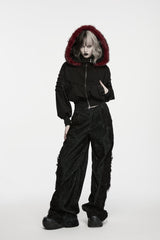Black Patchwork Ripped Pleated Women's Punk Wide Leg Pants - Product - 9
