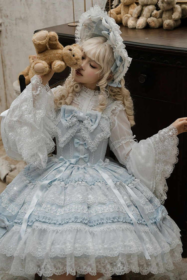 Blue [Reinas] Sleeveless Ruffle Bowknot Lace Sweet Lolita Jsk Dress - Product - 8