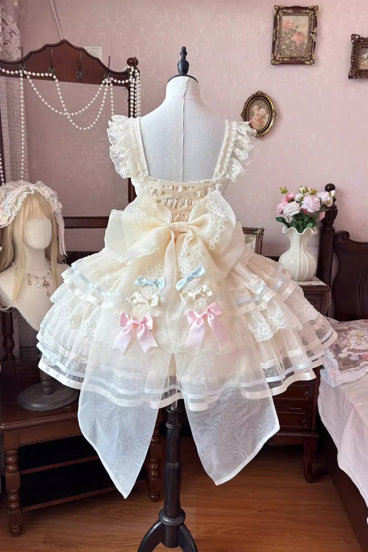 Apricot [Butterfly Heart Ballet] Triple-Layered Ruffle Bowknot Lace Sweet Ballet Lolita Jsk Dress - Product - 2