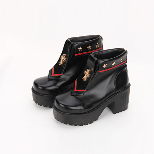 Navy Style Cross Decoration High Heel Sweet Lolita Boots - Black - 4