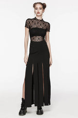 Black Round Collar Short Sleeves Hollow Mesh Women's Gothic Top - Product - 4