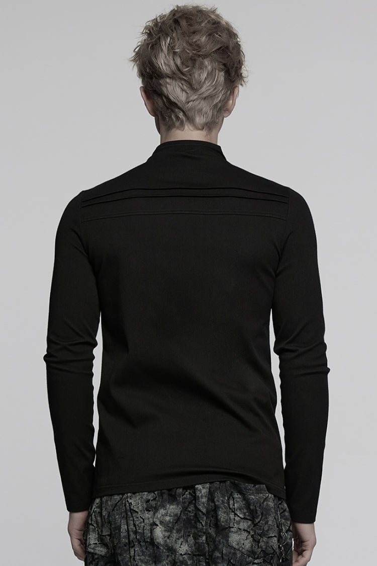 Black Stand Collar Long Sleeves Asymmetric Zipper Men's Punk Blouse - Product - 3