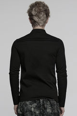 Black Stand Collar Long Sleeves Asymmetric Zipper Men's Punk Blouse - Product - 3