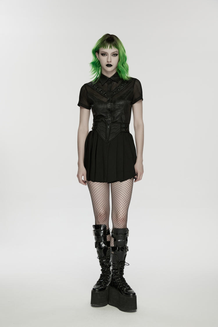 Black Buckled Zippered Pleated Women's Punk Skirt - Product - 1
