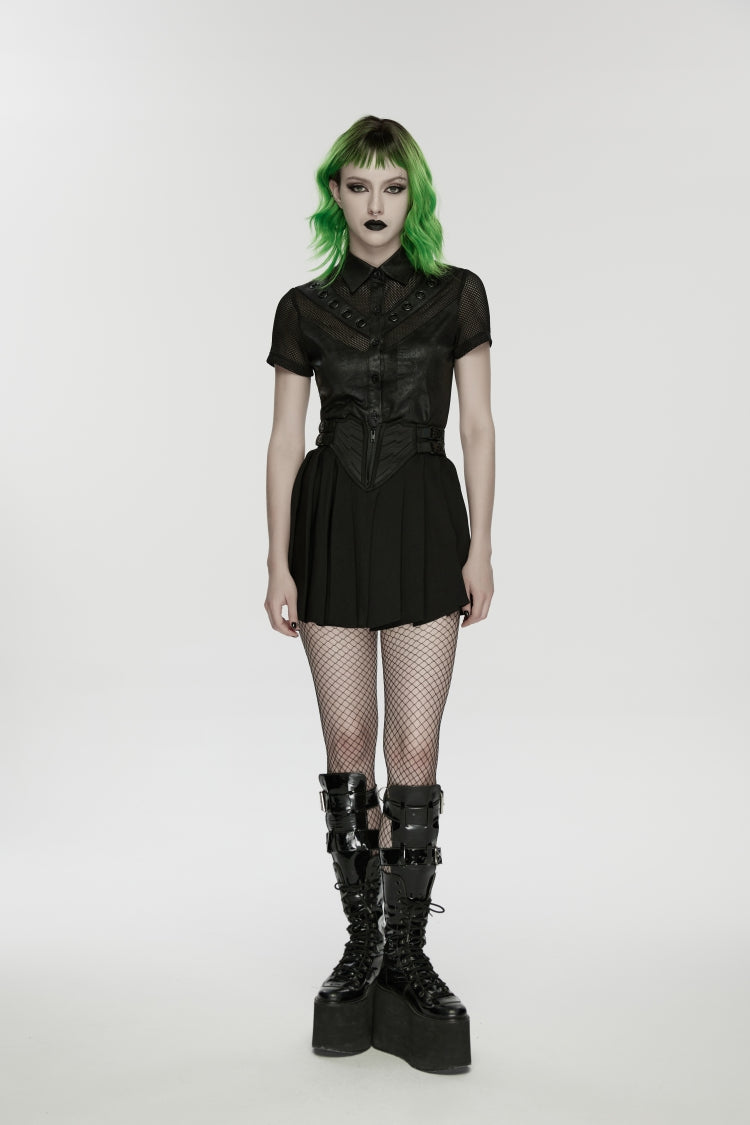 Black Buckled Zippered Pleated Women's Punk Skirt - Product - 1
