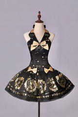 Black/Gold [Sugar Bear] Jacquard Ruffled Bow Lace Sweet Classic Lolita Dress 2 Versions - Product - 12