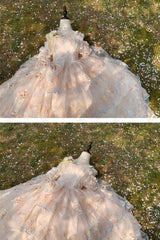 Apricot [Diana's Flowers] Sleeveless Multi-Layered Ruffle Hanayome Bowknot Lace Sweet Gorgeous Lolita Jsk Dress - Product - 5