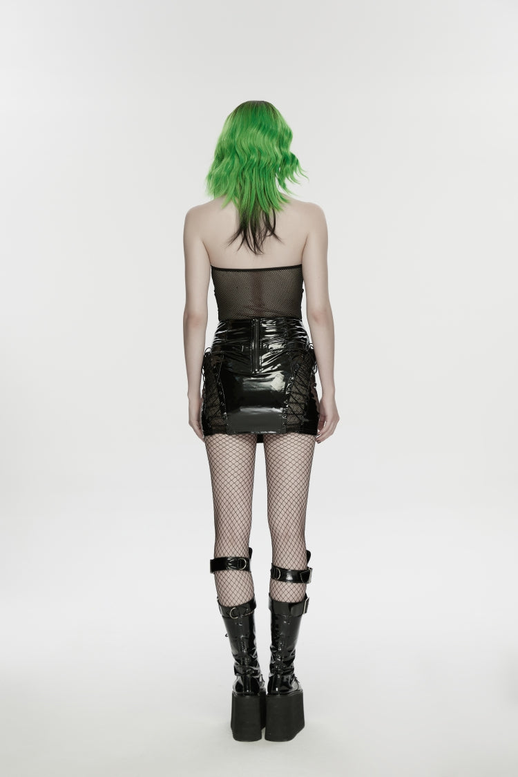 Black Halterneck Cut-Out Lace-Up Slim Women's Punk Cool Vest - Product - 3