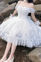 White [Love Is Coming] Multi-layer Ruffle Embroidery Bowknot Sweet Princess Lolita Jsk Dress - Product - 6