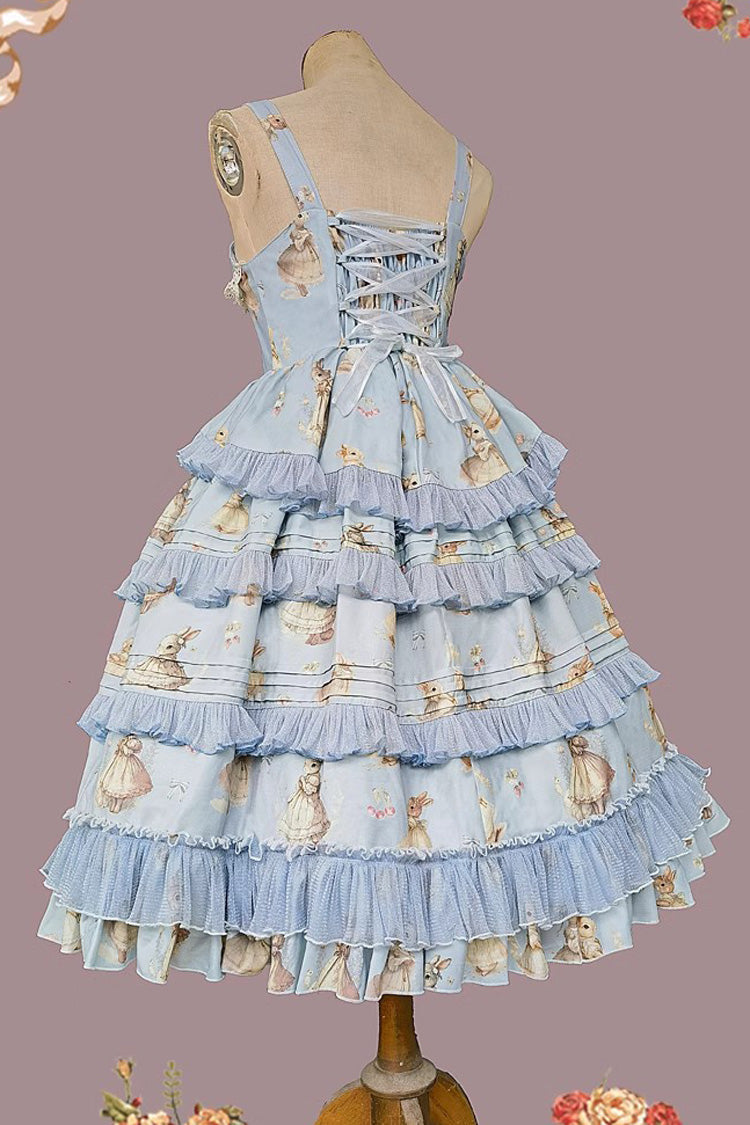 Miss Rabbit Dance Print Multi-layer Ruffle Sweet Elegant Lolita Jsk Dress 4 Colors - Product - 20