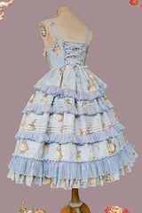 Miss Rabbit Dance Print Multi-layer Ruffle Sweet Elegant Lolita Jsk Dress 4 Colors - Product - 20