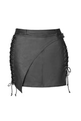 Black Side Metal Clasp Lace-Up Irregular Hem Plus Size Skinny Leather Women's Punk Skirt - Product - 5