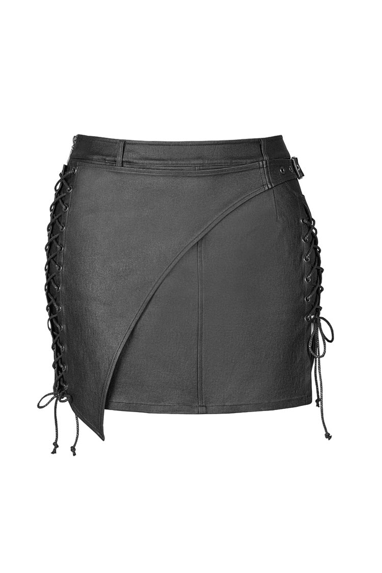 Black Side Metal Clasp Lace-Up Irregular Hem Plus Size Skinny Leather Women's Punk Skirt - Product - 5