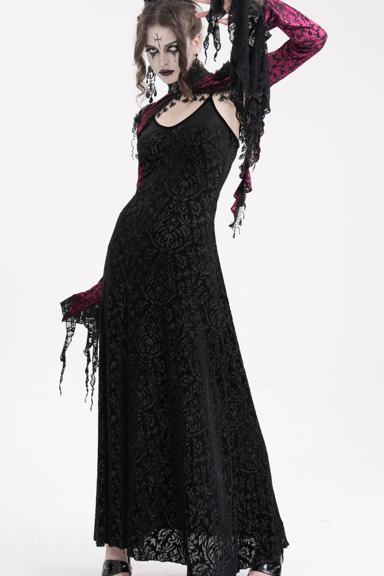 Black/Purple Stand Collar Long Sleeves Lace Tassels Women's Gothic Cape - Product - 7