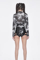 Black/Gay Tie Dyed Strappy Long Sleeved Womens Punk Shirt - Product - 5