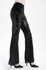 Black Hollow Floral Embroidery Women's Gothic Flared Pants - Product - 12