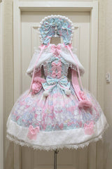 Green/Pink [Candy Mary Cat] Printed Ruffled Embroidered Bow Lace Sweet Lolita Jsk Dress - Product - 3