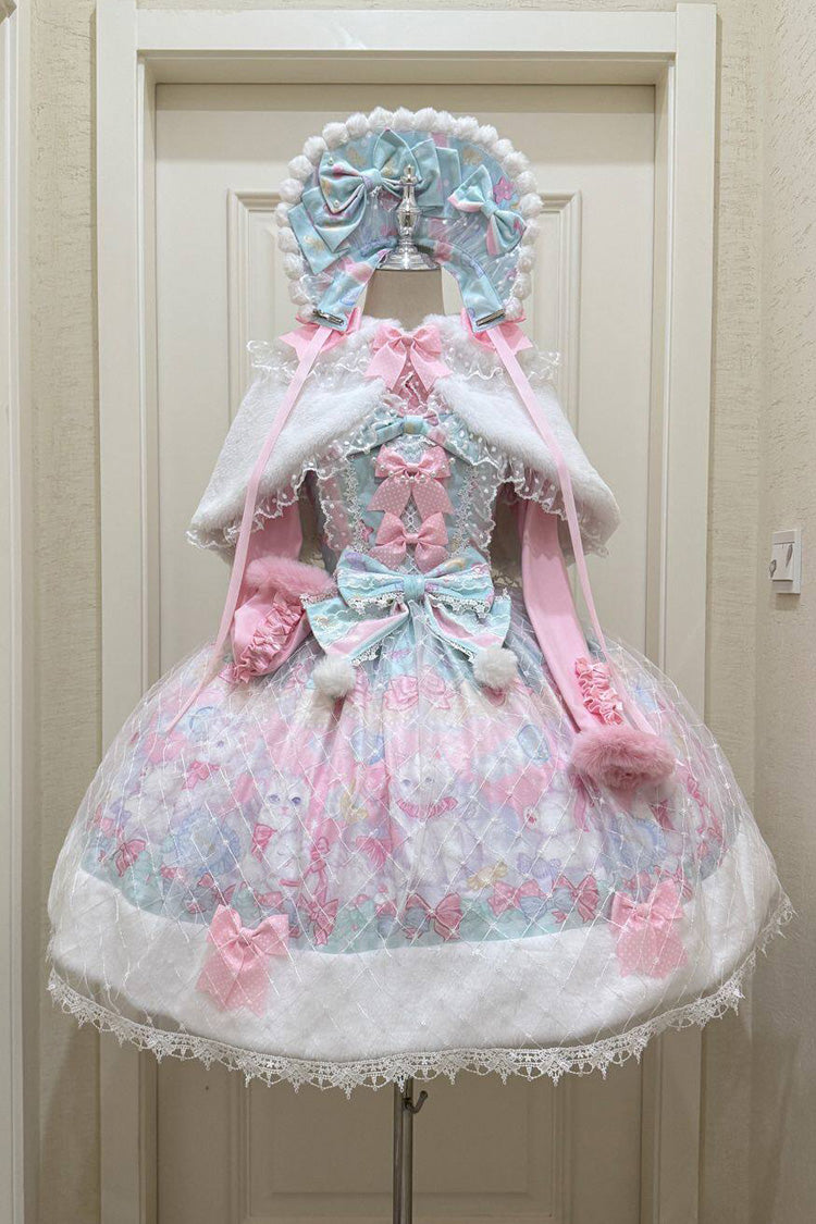 Green/Pink [Candy Mary Cat] Printed Ruffled Embroidered Bow Lace Sweet Lolita Jsk Dress - Product - 3