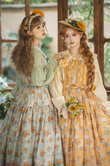 Green [Gardening Sunflower] Sleeveless Print Ruffle Bowknot Sweet Elegant Lolita Jsk Dress - Product - 6