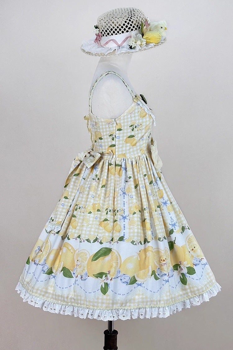 Yellow [Lemon Chicken] Print Ruffle Bowknot Lace Sweet Lolita Jsk Dress - Product - 14