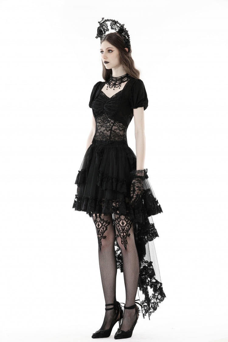 Black Multi-Layered Ruffled Lace Irregular Women's Gothic Swallow Tail Skirt - Product - 9