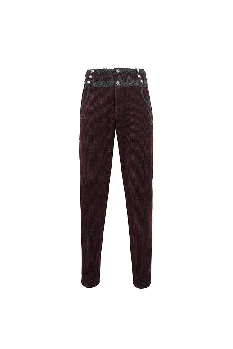 Red High Waisted Lace Splice Men's Gothic Pants - Product - 8