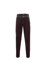 Red High Waisted Lace Splice Men's Gothic Pants - Product - 8